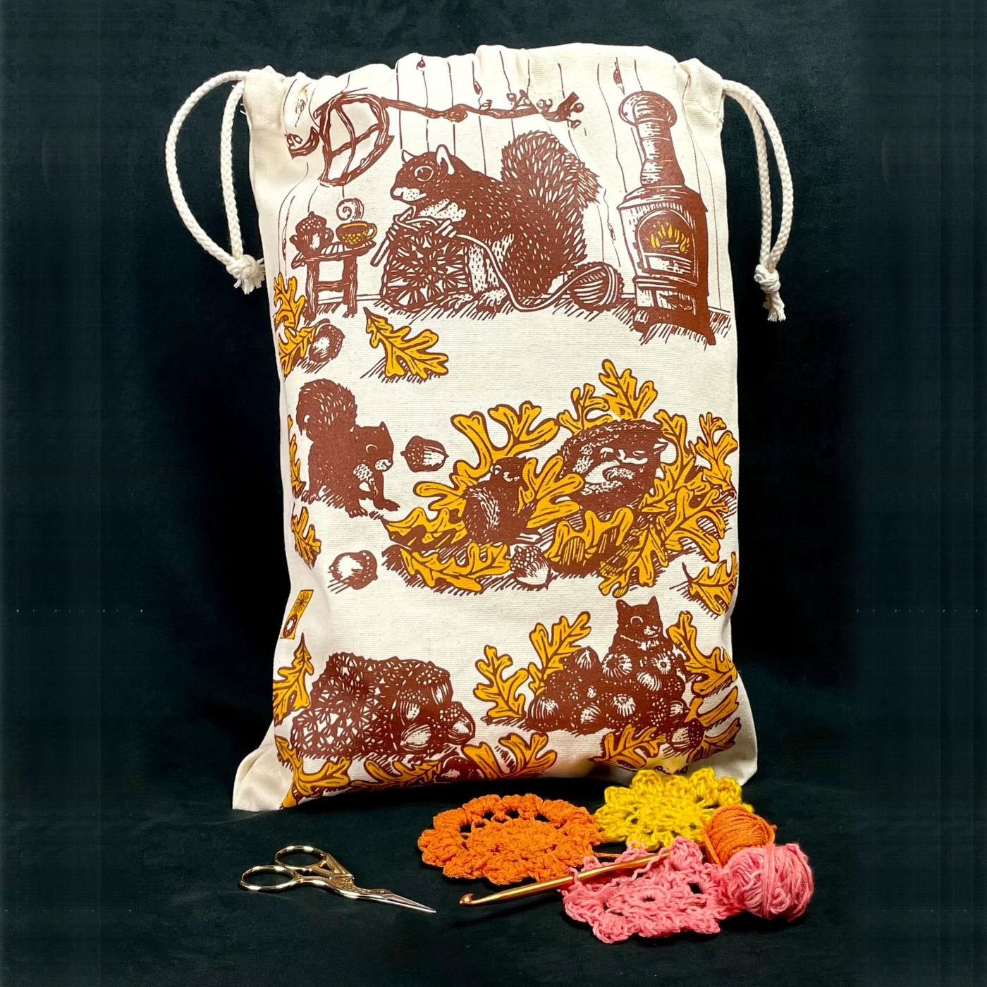 Squirrel Drawstring Project Bag (Crochet)