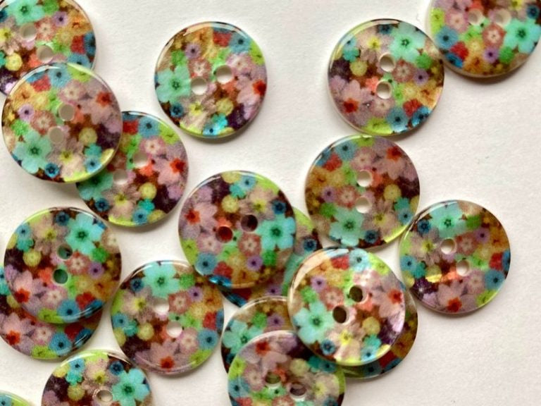 Multicolor Floral Shell Buttons / TGB5367 (15mm)