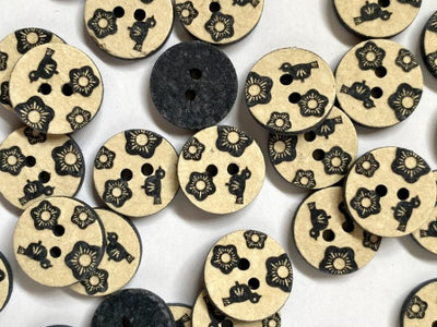 Recycled Imitation Coco Shell Buttons with Flower & Bird (15mm)