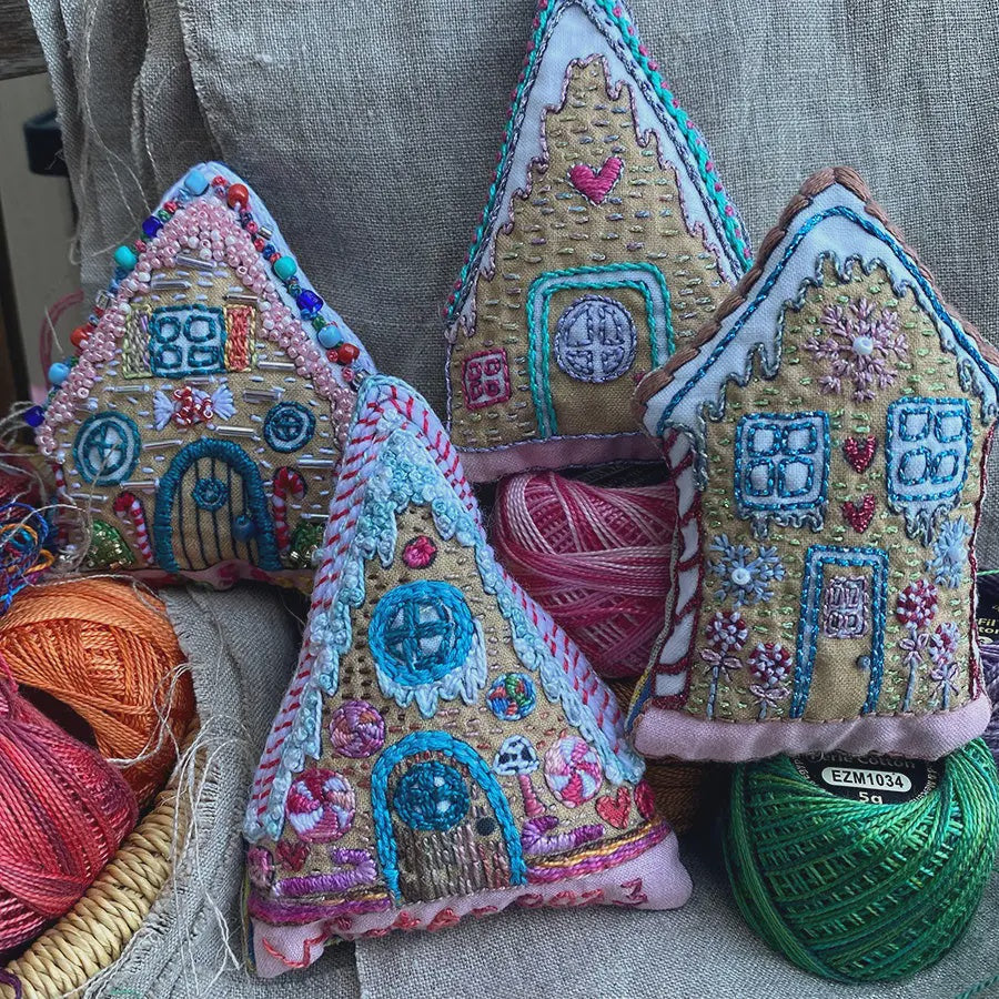 Gingerbread Houses Embroidered Ornaments Sampler