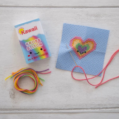 Kawaii Rainbow Heart Mini Cross Stitch Kit