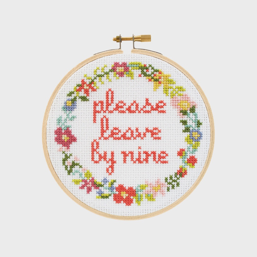 "Please Leave by Nine" Counted Cross Stitch Kit