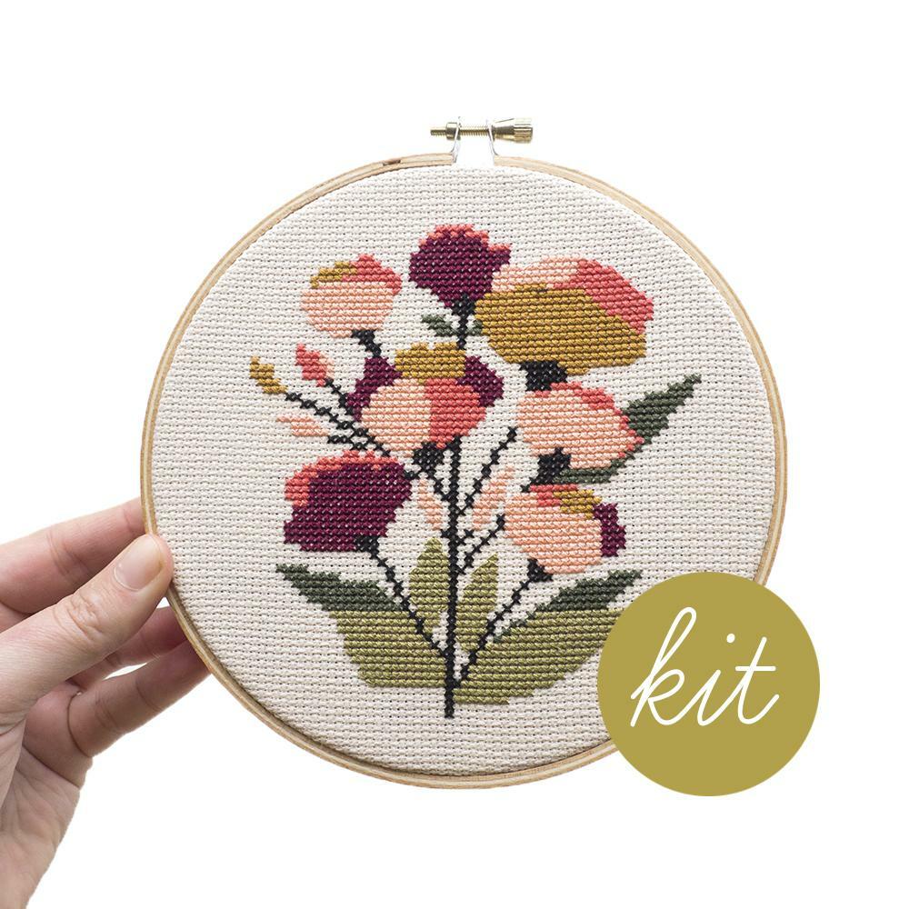 Coral Floral Kit (Counted Cross Stitch)