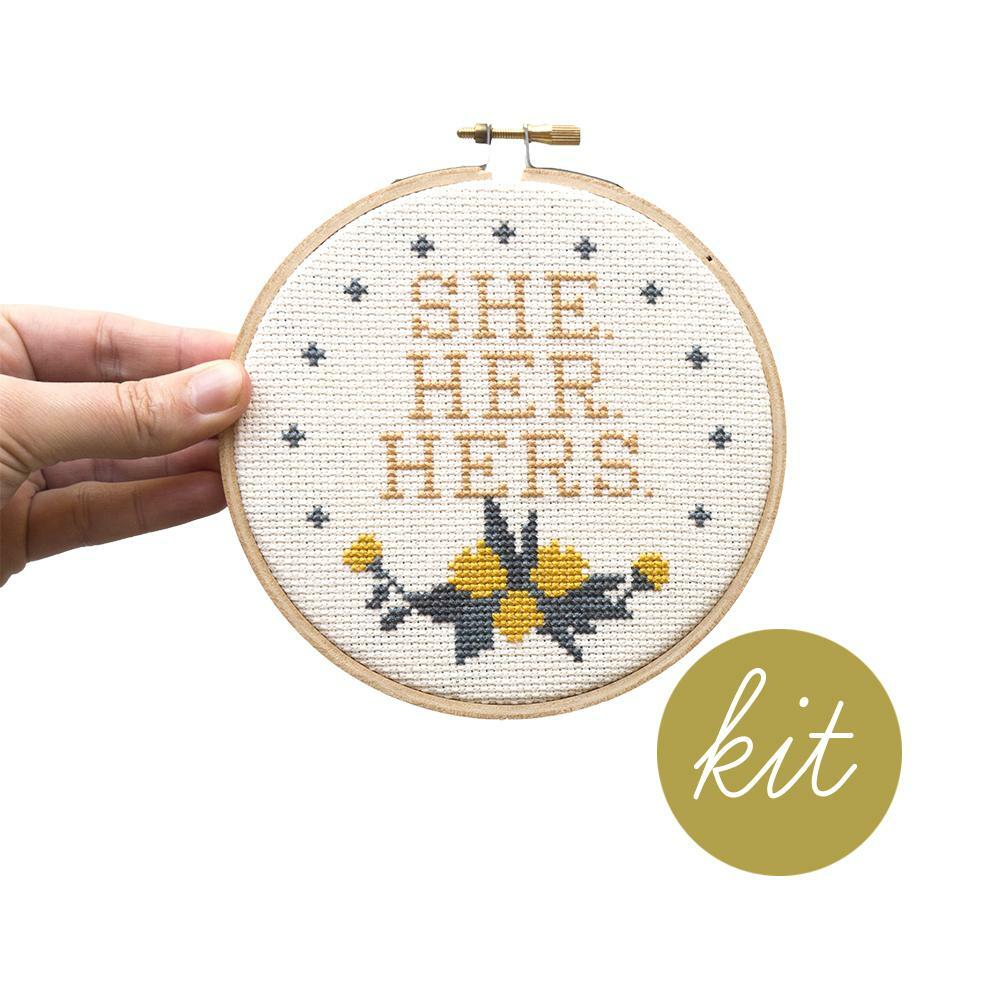 Pronouns (She, Her, Hers) Kit (Counted Cross Stitch)