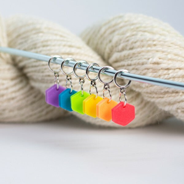 Neon Rainbow Hexagon Knitting Stitch Markers